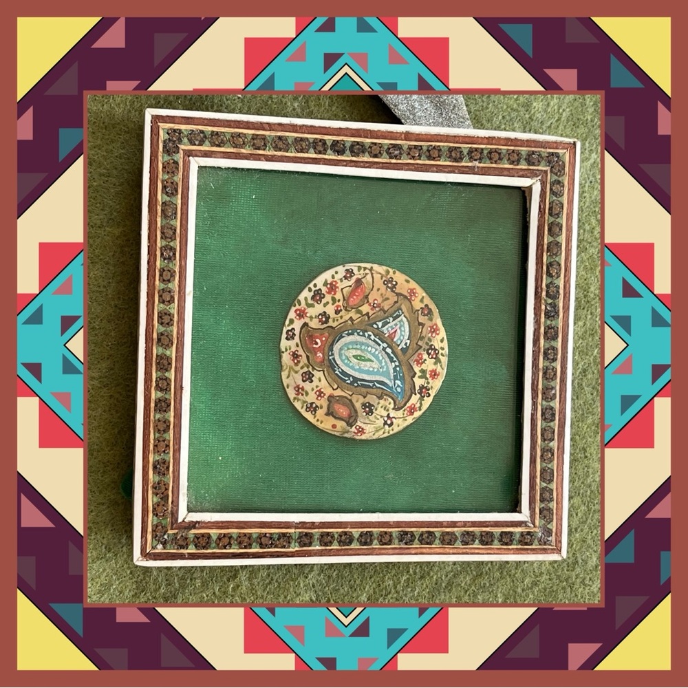 Vintage Persian Khatam Inlaid Frame with Hand-Painted Paisley Miniature 2 of 2